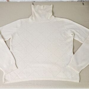 “Max Mara Studio 50% Cashmere 50% Wool Ivory Diamond Pointelle Turtleneck Lg